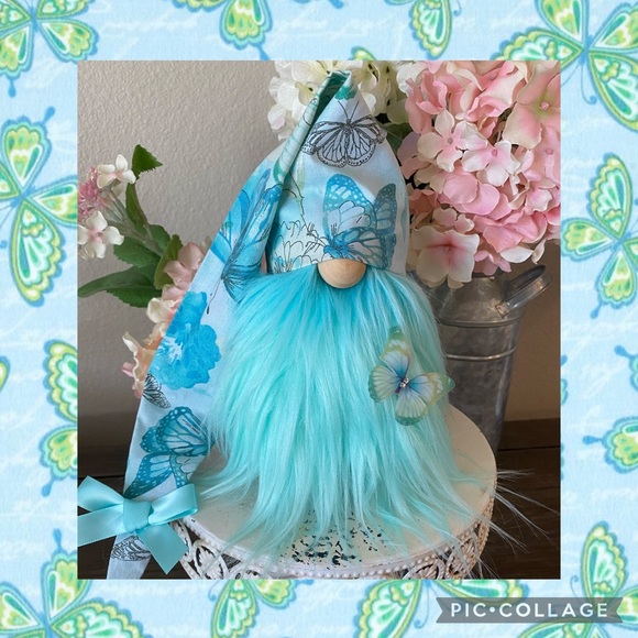 Blue Butterfly Gnome, Spring Gnome, Tiered Tray Decor - Picture 5 of 5